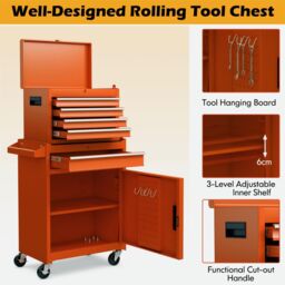 Gymax 5-Drawer Rolling Tool Chest High Capacity Tool Storage Cabinet-Orange in Orange - thumbnail 6