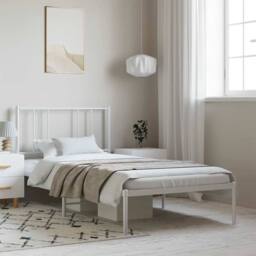 Berkfield Home Metal Bed Frame with Headboard White 100x200 cm - thumbnail 2