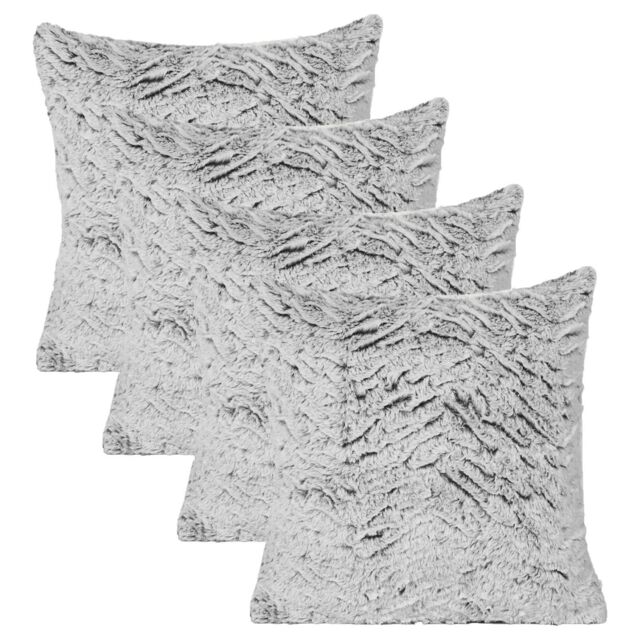 OHS 4 Pack Two Tone Faux Fur Soft Fleece Cushion Covers - 45 x 45cm in Light Grey - Size: 45 cm x 45 cm - image 1
