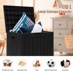 Costway Outdoor Garden Storage Box Waterproof Patio Utility Chest Plastic Lid Container in Black - thumbnail 5