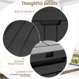 Costway Outdoor Garden Storage Box Waterproof Patio Utility Chest Plastic Lid Container in Black - thumbnail 6