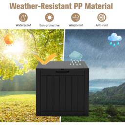 Costway Outdoor Garden Storage Box Waterproof Patio Utility Chest Plastic Lid Container in Black - thumbnail 4