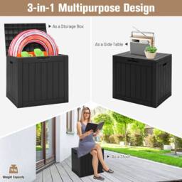 Costway Outdoor Garden Storage Box Waterproof Patio Utility Chest Plastic Lid Container in Black - thumbnail 3