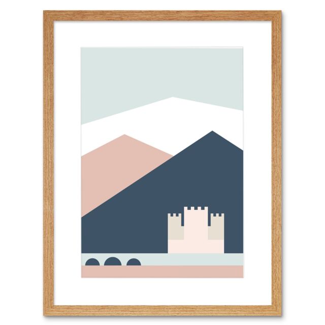 "Artery8 Wall Art Print Pastel Geometric Shapes Eilean Donan Castle Lochalsh Scotland Framed Art in Beige - Size: W7"" x H9""" - image 1