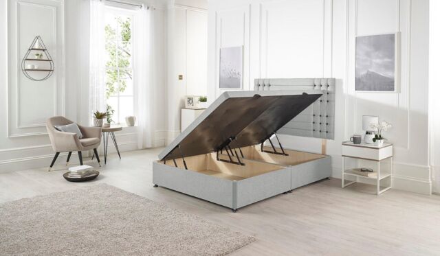 Somnior Flexby Linen Fabric Side Opening Ottoman Bed With Headboard in Light Grey - Size: King - image 1