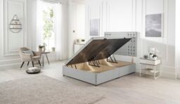 Somnior Flexby Linen Fabric Side Opening Ottoman Bed With Headboard in Light Grey - Size: King