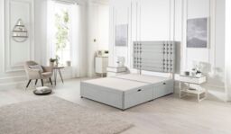 Somnior Flexby Linen Fabric Side Opening Ottoman Bed With Headboard in Light Grey - Size: King - thumbnail 2