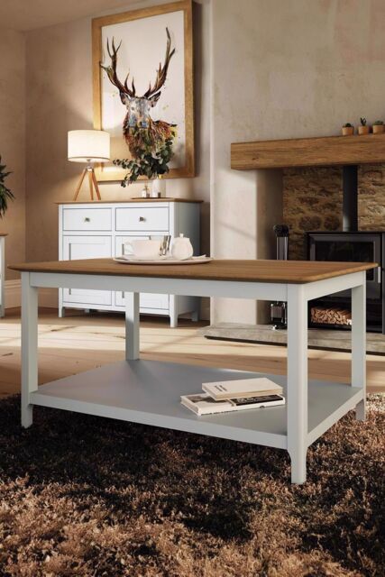 FWStyle Large Painted Oak Storage Coffee Table Cream Linen - image 1