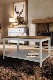 FWStyle Large Painted Oak Storage Coffee Table Cream Linen