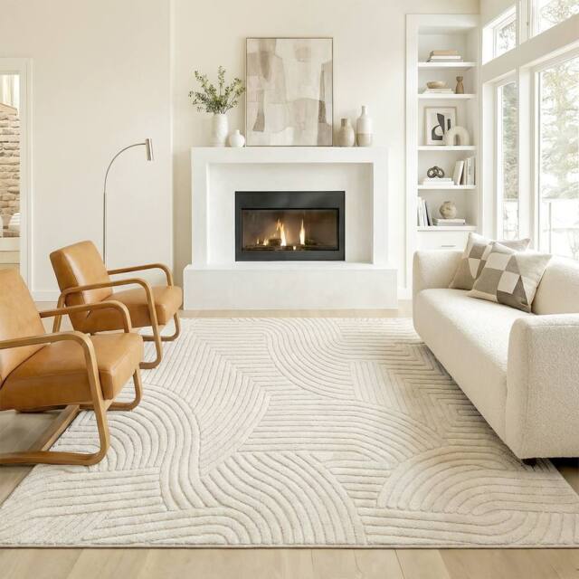 HOMCOM Modern Geometric Rug, Thick Plush, Non-Slip, 200 x 140 cm, Cream - Size: 200 cm x 140 cm - image 1