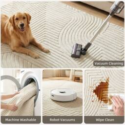 HOMCOM Modern Geometric Rug, Thick Plush, Non-Slip, 200 x 140 cm, Cream - Size: 200 cm x 140 cm - thumbnail 4