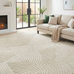 HOMCOM Modern Geometric Rug, Thick Plush, Non-Slip, 200 x 140 cm, Cream - Size: 200 cm x 140 cm - thumbnail 2