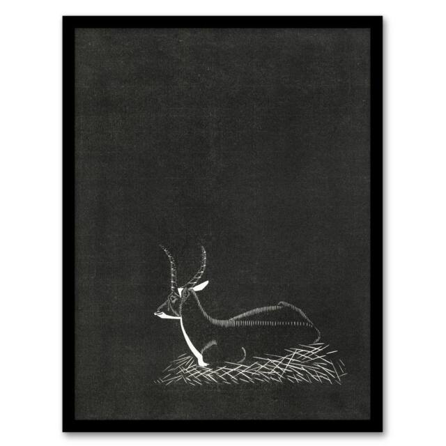 Artery8 Stylised Waterbuck Painting De Mesquita Framed Wall Art Print in Black - Size: A4 - image 1