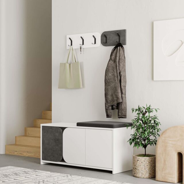 Decortie 'Moni' Modern Shoe Cabinet Bench Set 5 Hooks 104.9cm in Mid Grey - Size: 2 Pack - image 1