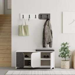 Decortie 'Moni' Modern Shoe Cabinet Bench Set 5 Hooks 104.9cm in Mid Grey - Size: 2 Pack - thumbnail 6