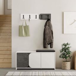 Decortie 'Moni' Modern Shoe Cabinet Bench Set 5 Hooks 104.9cm in Mid Grey - Size: 2 Pack - thumbnail 4