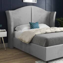 Casani Tirley Curved Winged Upholstered Grey Soft Velvet Designer Bed Frame - Size: Small Double - thumbnail 5