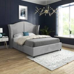 Casani Tirley Curved Winged Upholstered Grey Soft Velvet Designer Bed Frame - Size: Small Double - thumbnail 2