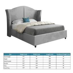 Casani Tirley Curved Winged Upholstered Grey Soft Velvet Designer Bed Frame - Size: Small Double - thumbnail 7