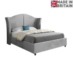 Casani Tirley Curved Winged Upholstered Grey Soft Velvet Designer Bed Frame - Size: Small Double - thumbnail 4