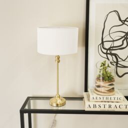 ValueLights Maggie Gold Metal Candlestick Table Lamp with Fabric Drum Shade & LED Bulb in White - thumbnail 3
