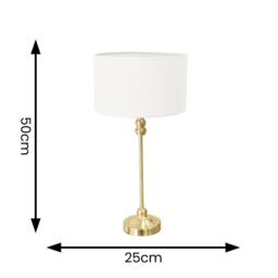 ValueLights Maggie Gold Metal Candlestick Table Lamp with Fabric Drum Shade & LED Bulb in White - thumbnail 4