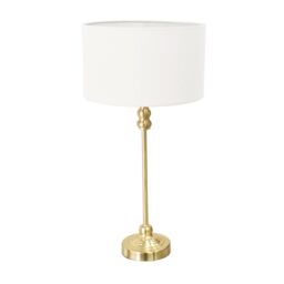 ValueLights Maggie Gold Metal Candlestick Table Lamp with Fabric Drum Shade & LED Bulb in White - thumbnail 2