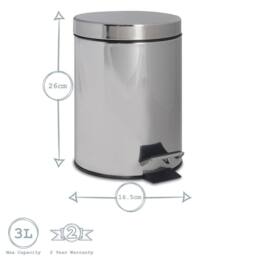 Harbour Housewares 3L Round Bathroom Bin & Brush Set - Slim Stainless Steel Bathroom Set in Metallic Silver - thumbnail 4