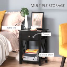 HOMCOM 55cm End Side Table w/ Drawer Shelf Home Storage Furniture in Black - thumbnail 6