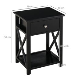 HOMCOM 55cm End Side Table w/ Drawer Shelf Home Storage Furniture in Black - thumbnail 3