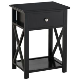 HOMCOM 55cm End Side Table w/ Drawer Shelf Home Storage Furniture in Black - thumbnail 2