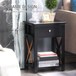 HOMCOM 55cm End Side Table w/ Drawer Shelf Home Storage Furniture in Black - thumbnail 4