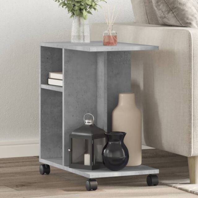 Berkfield Home Side Table with Wheels Concrete Grey 50x30x55 cm Engineered Wood - Size: 50 x 30 x 55 cm - image 1