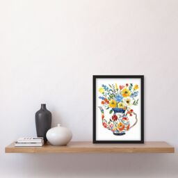 Artery8 Colourful Flower Bouquet in Floral Teapot Vase Framed Art Print - Size: A4 - thumbnail 4
