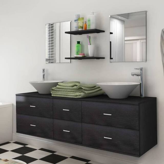 Berkfield Home Nine Piece Bathroom Furniture Set with Basin with Tap Black - image 1