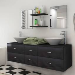 Berkfield Home Nine Piece Bathroom Furniture Set with Basin with Tap Black