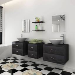 Berkfield Home Nine Piece Bathroom Furniture Set with Basin with Tap Black - thumbnail 3
