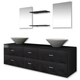 Berkfield Home Nine Piece Bathroom Furniture Set with Basin with Tap Black - thumbnail 4