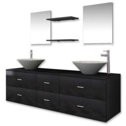 Berkfield Home Nine Piece Bathroom Furniture Set with Basin with Tap Black - thumbnail 2