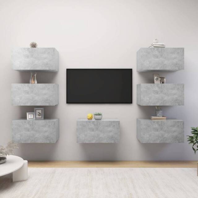 Berkfield Home TV Cabinets 7 pcs Concrete Grey 30.5x30x60 cm Engineered Wood - image 1