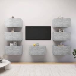 Berkfield Home TV Cabinets 7 pcs Concrete Grey 30.5x30x60 cm Engineered Wood - thumbnail 1