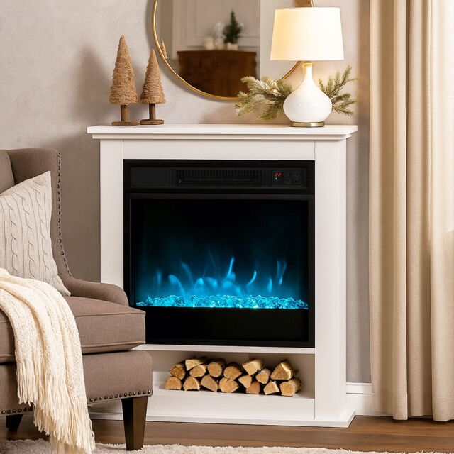 HOMCOM 1800W White Electric Fire with Remote & Timer for Living Room - image 1