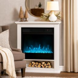 HOMCOM 1800W White Electric Fire with Remote & Timer for Living Room