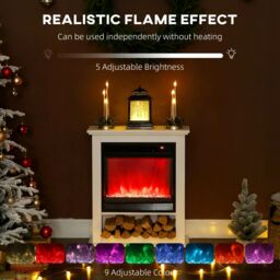 HOMCOM 1800W White Electric Fire with Remote & Timer for Living Room - thumbnail 4