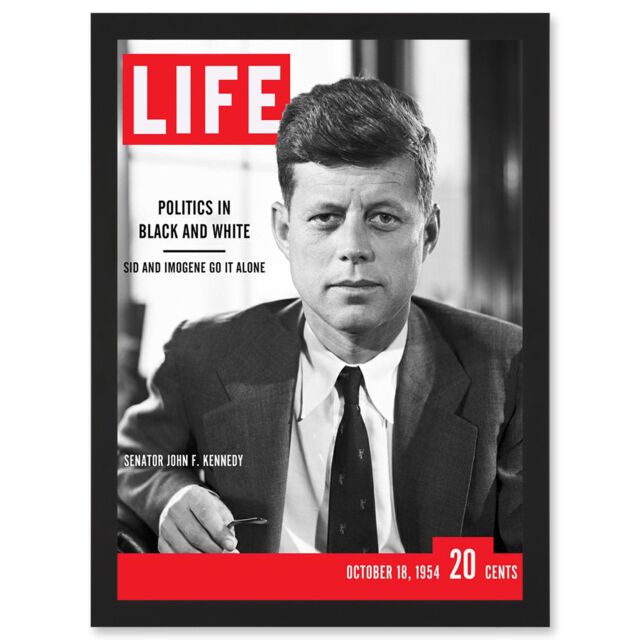 Artery8 JFK John Kennedy President USA Life Magazine Cover A4 Artwork Framed Wall Art Print in Black - image 1