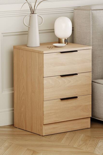 HD Designs Trega 3 Drawer Bedside Chest Table Space Saving Storage in Light Brown - image 1