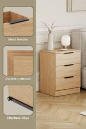 HD Designs Trega 3 Drawer Bedside Chest Table Space Saving Storage in Light Brown - thumbnail 3