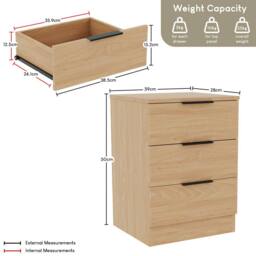 HD Designs Trega 3 Drawer Bedside Chest Table Space Saving Storage in Light Brown - thumbnail 2