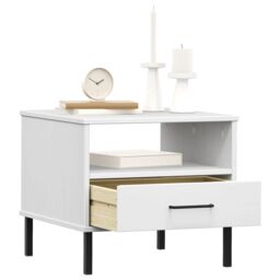 Berkfield Home Bedside Table with Metal Legs White Solid Wood Pine OSLO - thumbnail 3