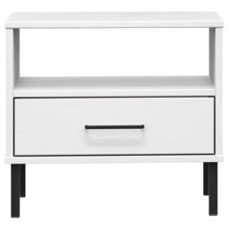 Berkfield Home Bedside Table with Metal Legs White Solid Wood Pine OSLO - thumbnail 4